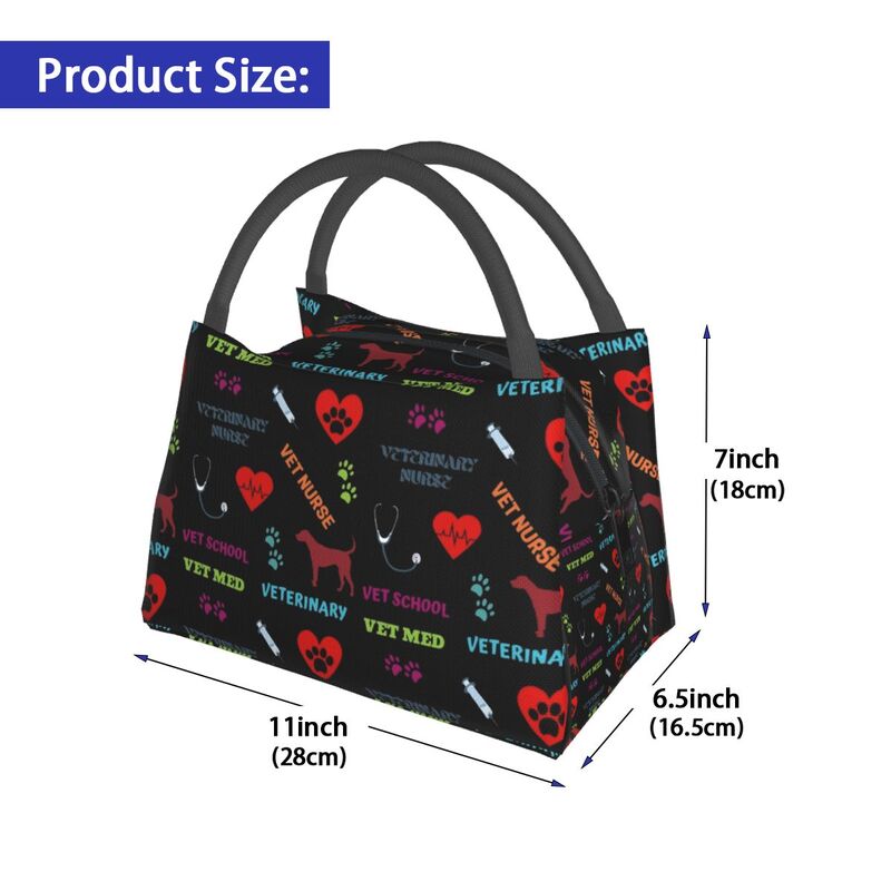 Veterinarian Nurse Pattern Design Insulated Lunch Bag for Work Office Veterinary Tools Waterproof Thermal Cooler Lunch Box Women