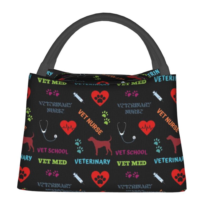 Veterinarian Nurse Pattern Design Insulated Lunch Bag for Work Office Veterinary Tools Waterproof Thermal Cooler Lunch Box Women
