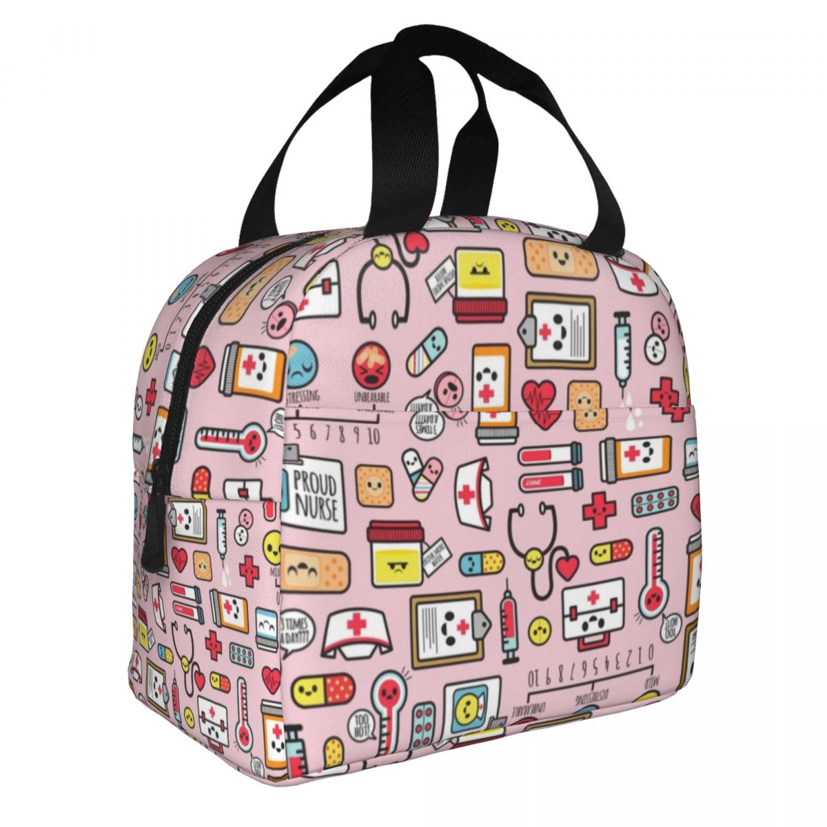 Nurse Print Insulated Portable Lunch Tote Bag  Large Capacity Nurse Picnic Bag Insulated Lunch Bag Women Nurse Print Food Case Portable School Bento Fruits Fresh Storage Pouch