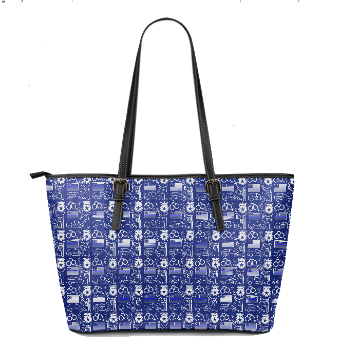 Police Print Back The Blue/White Large PU Faux Leather Tote Bag