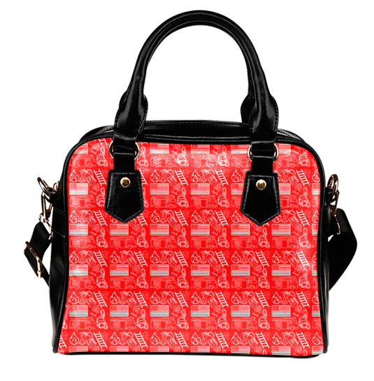 Firefighter Print Red PU Faux Leather Handbag