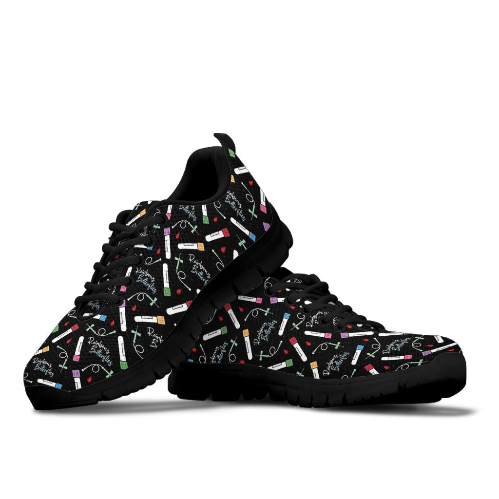 Phlebotomy Rainbows and Butterflies Women's Black Sneakers