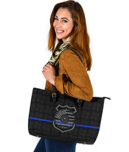 Load image into Gallery viewer, Thin Blue Line Sunflower Police Large PU Faux Leather Tote Bag
