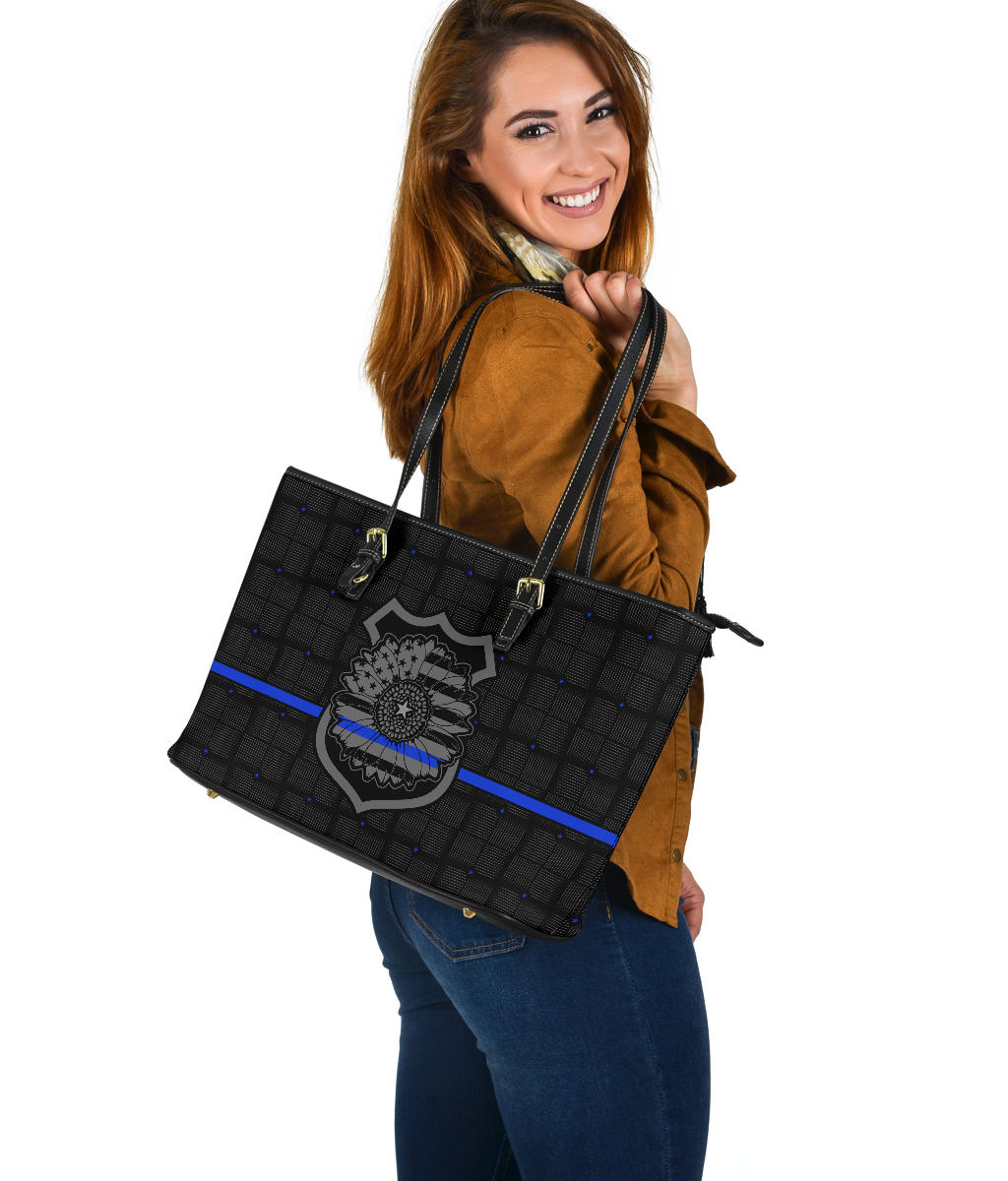 Thin Blue Line Sunflower Police Large PU Faux Leather Tote Bag