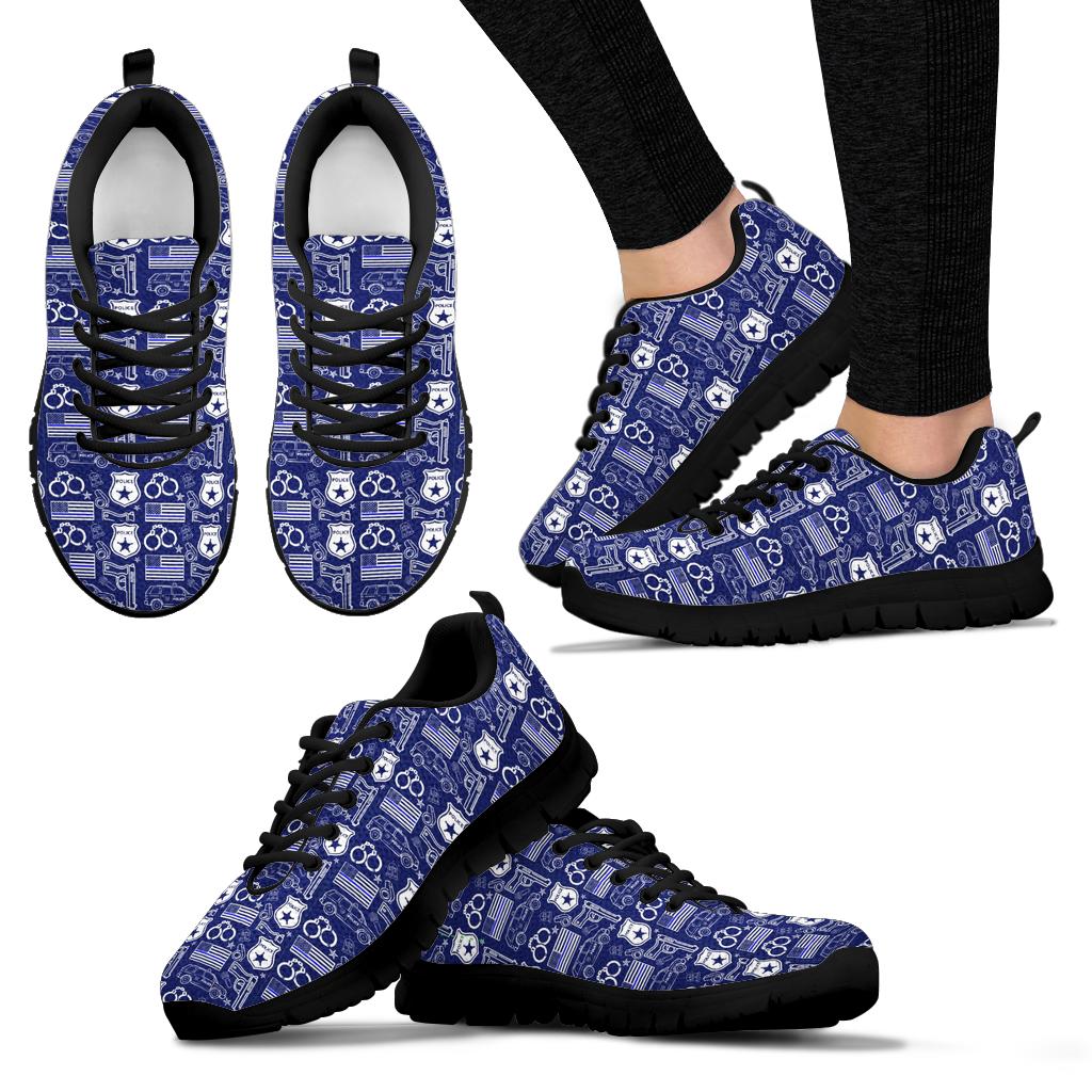 Police Print Back The Blue/White Women's Sneakers