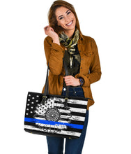Load image into Gallery viewer, Thin Blue Line Sunflower Large PU Faux Leather Tote Bag
