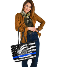 Cargar imagen en el visor de la galería, Thin Blue Line Sunflower Large PU Faux Leather Tote Bag
