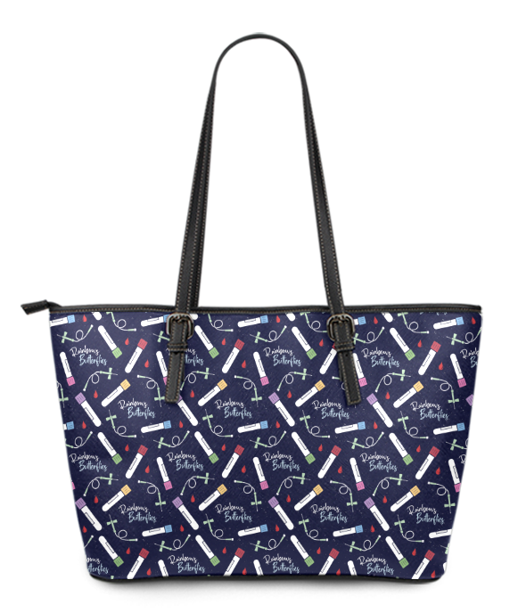 Phlebotomy Rainbows and Butterflies Large PU Faux Leather Tote Bag