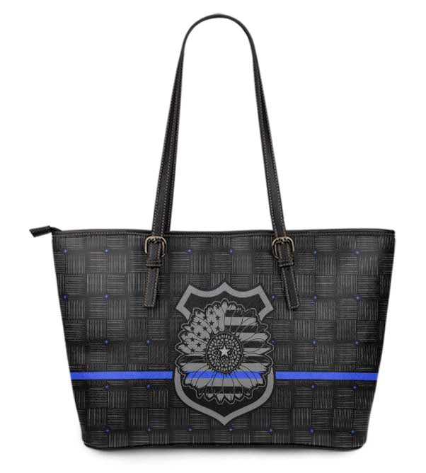 Bolso tote grande de piel sintética de PU con diseño de policía de girasol y línea azul fina