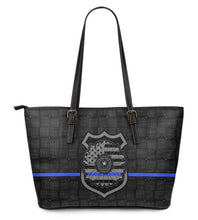 Load image into Gallery viewer, Thin Blue Line Sunflower Police Large PU Faux Leather Tote Bag
