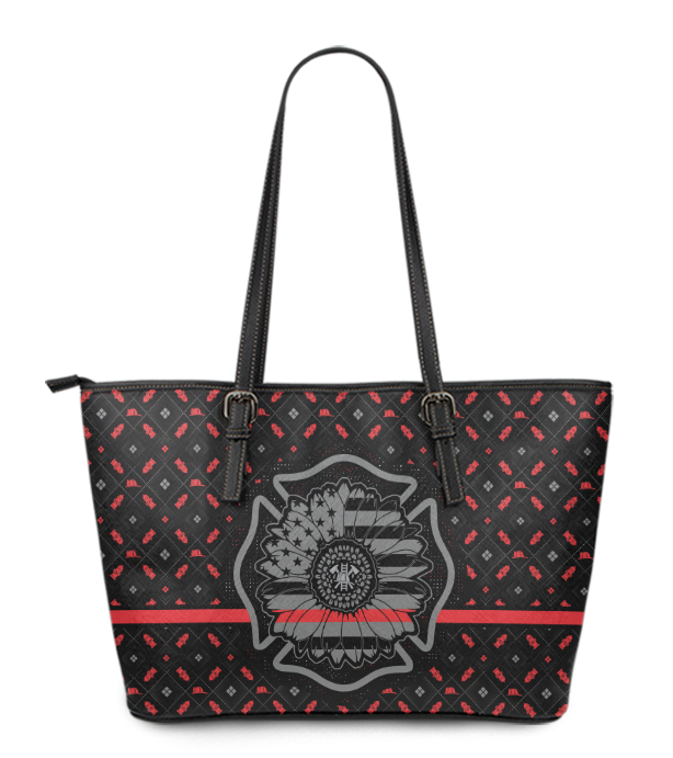 Thin Red Line Sunflower Firefighter Large PU Faux Leather Tote Bag